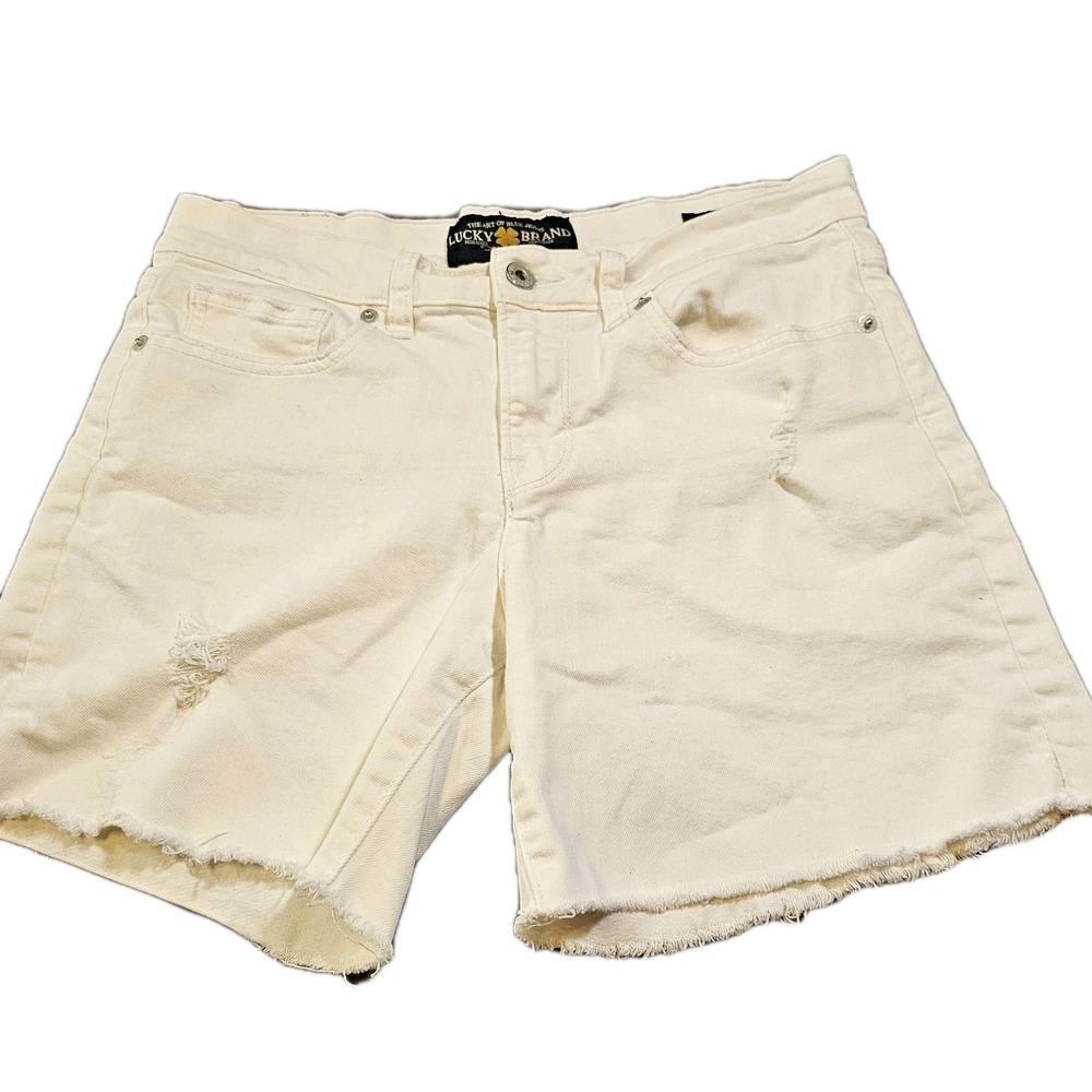 Lucky Brand The Roll Up Wgite Distressed Denim shorts Womens SZ 2/26